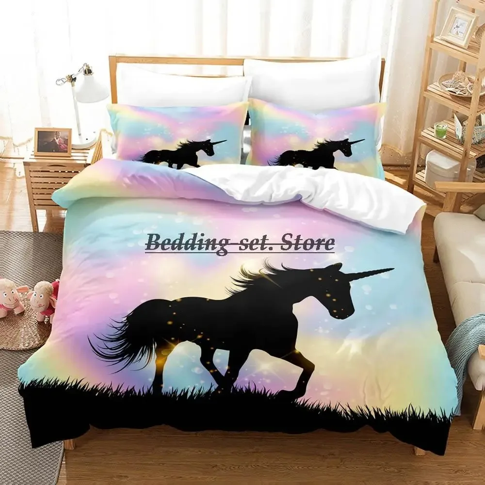 

Rainbow Horse Single Horn Bedding Set Single Twin Full Queen King Size Bed Set Aldult Kid Bedroom Duvetcover Sets Bed Sheet Set