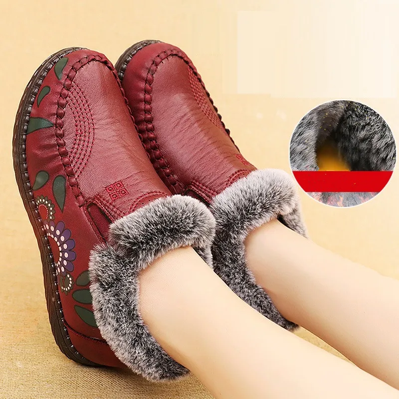 

Women's winter Shoes for Women Watarproof Keep Warm Slip On Ankle Boots Female Footwear Flat-Bottom Comfortable Mother's Boots