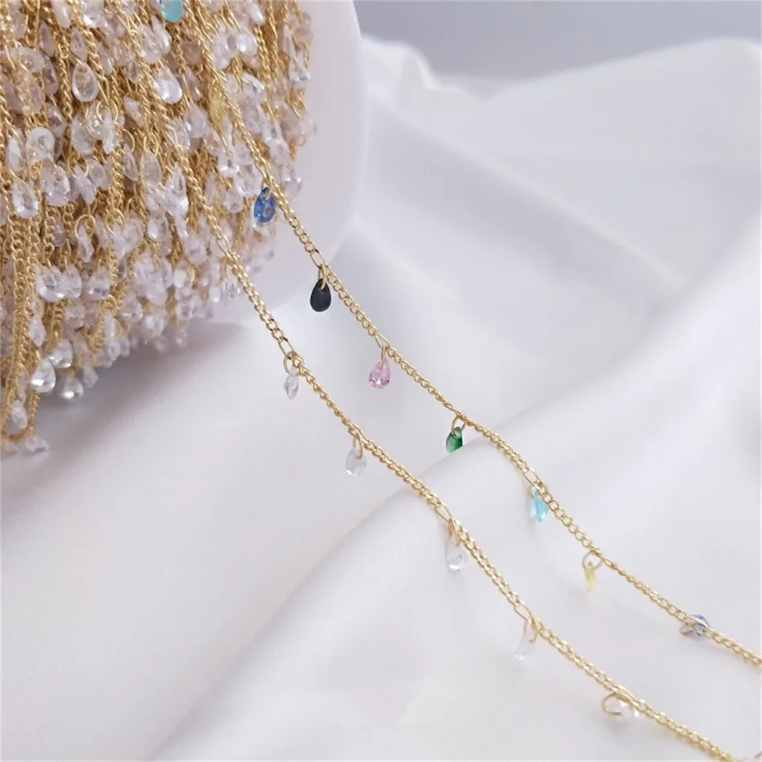 

Korean Handmade 14K Gold Wrapped Drop Shaped Zircon Chain DIY Homemade Bracelet Necklace Jewelry Loose Chain B659