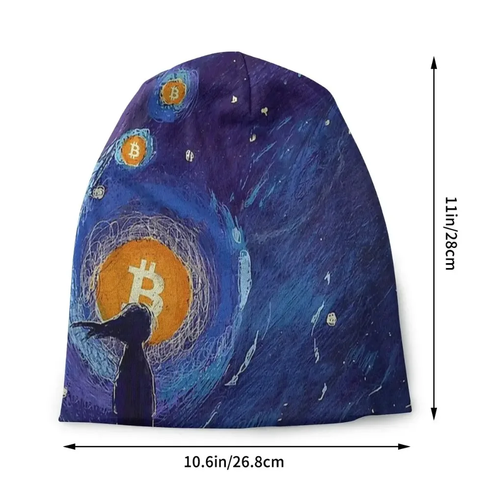 Space Art Thin Skullies Beanies Autumn Spring Caps For Men Women Bitcoin Virtual Currency Ski Caps Bonnet Hats