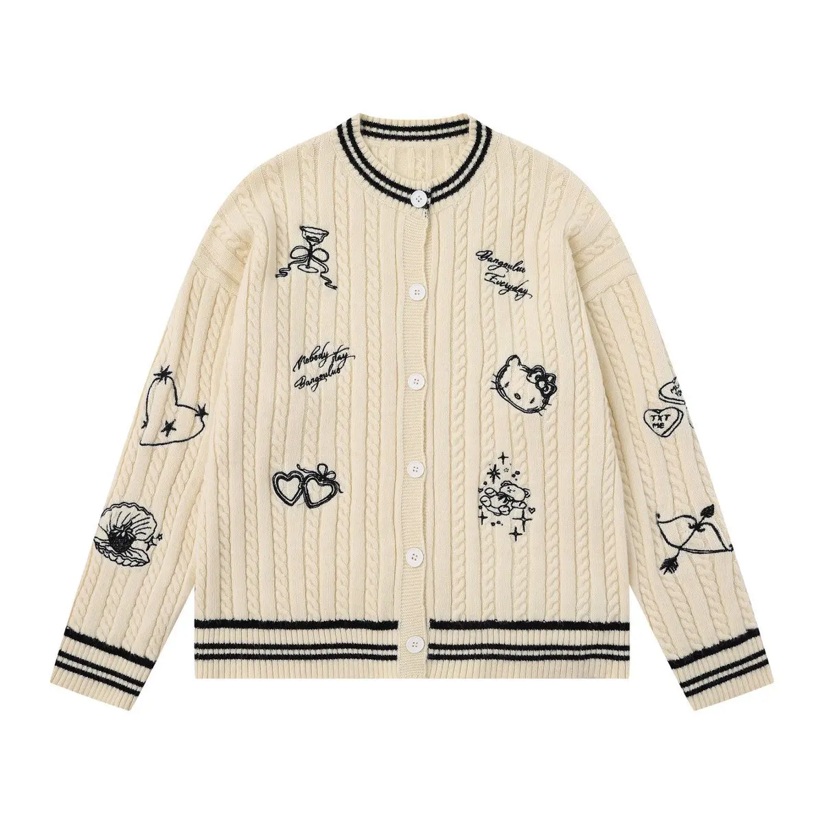 

Осень 2023, новый американский ретро забавный кардиган с вышитым дизайном, повседневная мужская и женская вязаная куртка