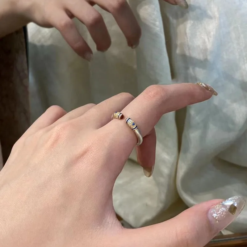 المينا الصينية الجديدة على الطراز الوطني خاتم عصا مستديرة للنساء خفيف الوزن فاخر متعدد الاستخدامات عالي الإحساس مفتوح قابل للتعديل #2