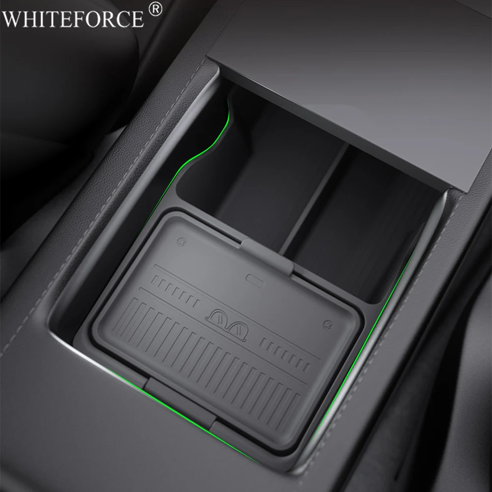 

Для Tesla Model Y Juniper 2025 ящик для хранения центральной консоли автомобиля подлокотник ящик для хранения скрытый лоток-органайзер нескользящий коврик аксессуары