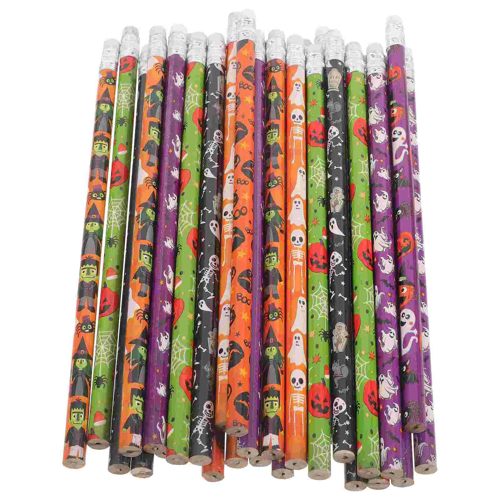 

48 Pcs Halloween Pencil Decor Pencils Bulk Wood Prize Basswood Student Stationery Painting Child Sketch Wooden Drawing