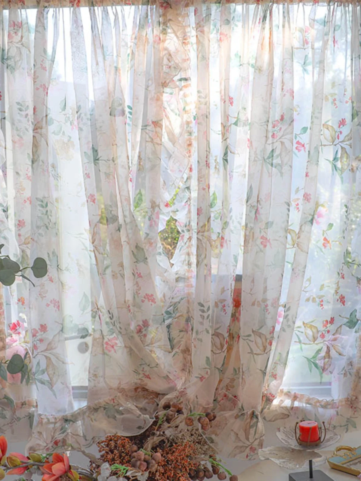 American Short Curtains Floral Half Curtain for Kitchen Romantic Girls Bedroom Tulle Customized Sheer Curtains Window Treatments