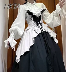 Cool Goth Lolita Shirt 2026 Summer New Ruffle Edge Horn Long-sleeve Blouse Women Slim Button-up Shirts Blusas Camisas De Mujer