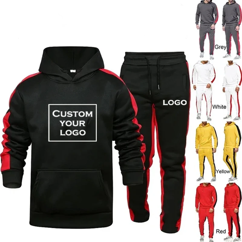 Homens Custom Logo Hoodies e calças Set, moletom, moletom, ginásio Fitness Calças, corredores, Sportswear, fatos de treino, Design de moda, 2pcs