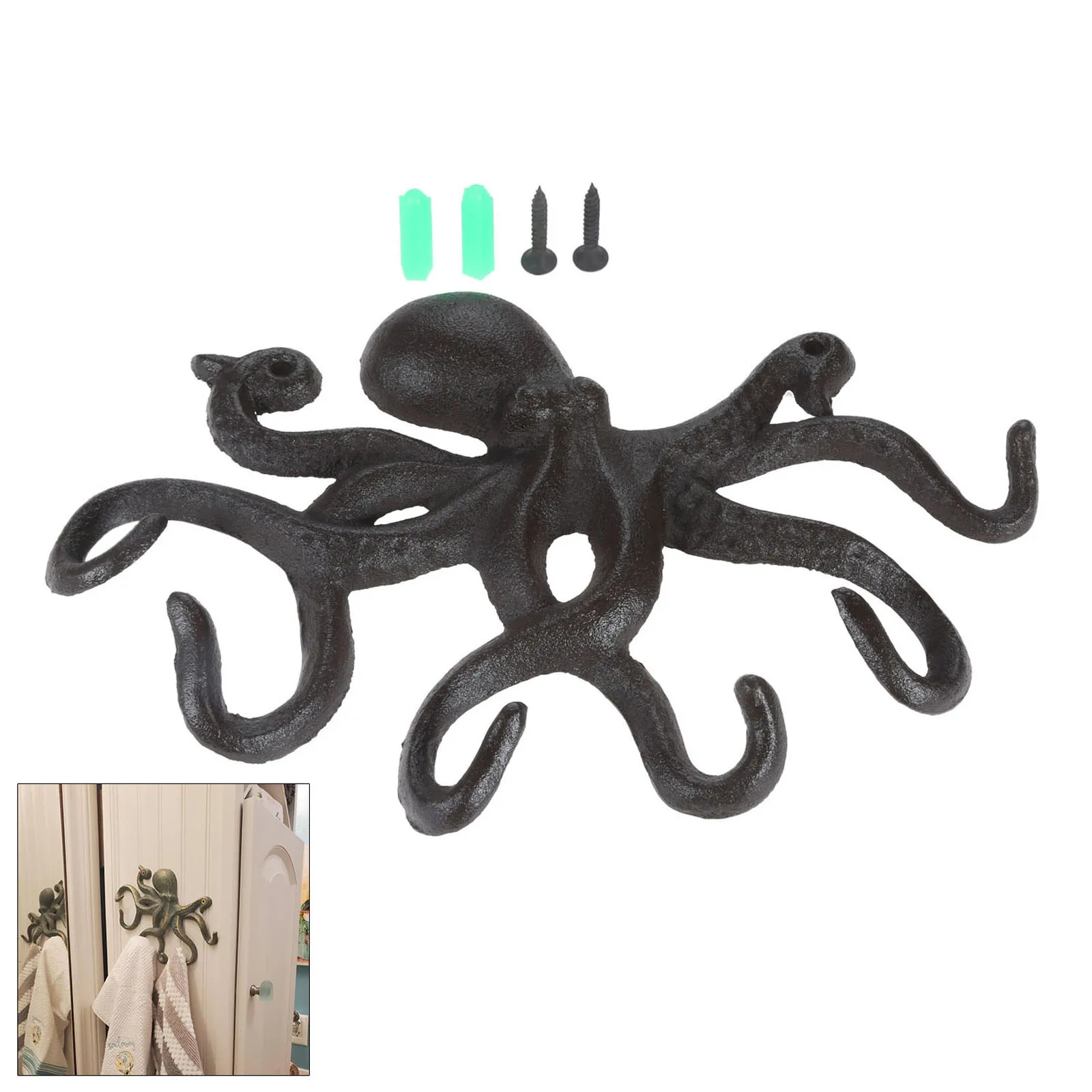 New Octopus Hook Cast Iron Hanger Housekeeper Wall w/screws Vintage Creative Squid Hanging Keys Coat Towel Holder Home Decor