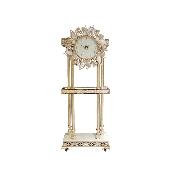 European luxury retro elegant design silver grandfather clock high quality antique style standing floor clock