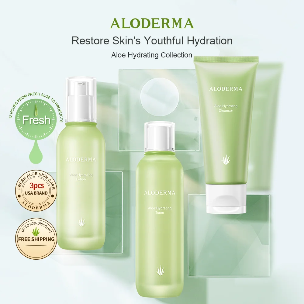

ALODERMA Aloe Vera Moisturizing Series Skin Care Product Set Face Care Hydrating Essence 3 Piece Facial Cleanser+Toner+Lotion