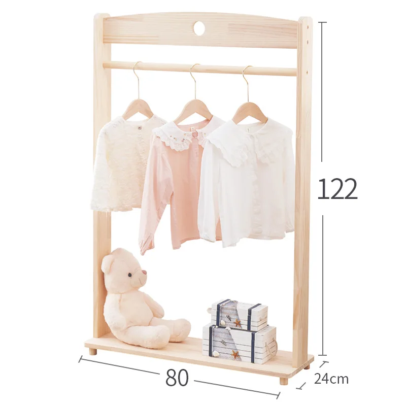 Children\'s solid wood floor coat rack bedroom home simple baby display rack ins hanger storage shelf