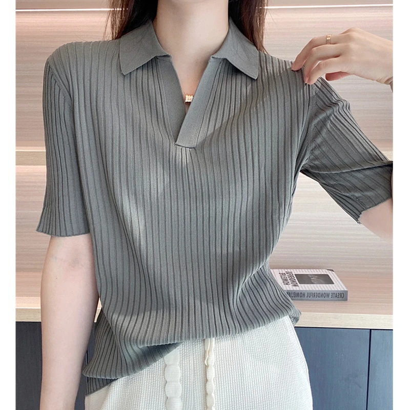 

Женский повседневный вязаный топ из ледяного шелка ort Sve, летняя утягивающая цветная основа, слой irt, корейский свободный крой