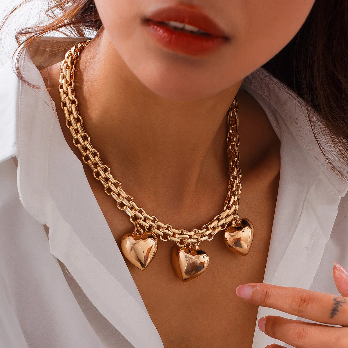 Necklace Double Layer Cross Pendant Hollow Geometric Punk Metal Silver Tone Versatile Party Jewelry for Women High Quality