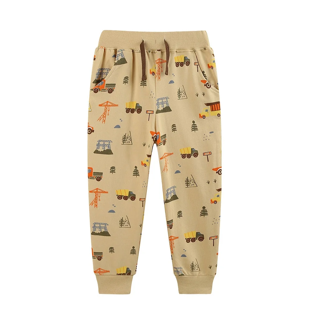 Jumping Meters Full Length Boys Sweatpants 2-7T Printed Cars & Animals Drawstring Trousers for Autumn Spring Kids