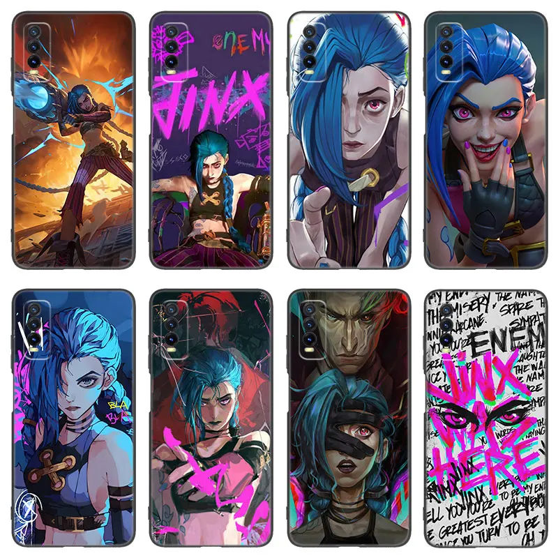 Arcane-Jinx Anime Black Silicone Phone Case For V27 V30 Pro V29e Y27 Y55 Y78 5G Y02S Y15S Y17S Y21S Y22S Y33S Y76S Y16 Y35 Y36