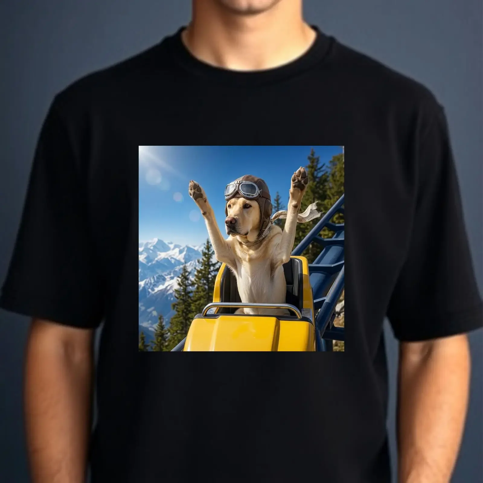 Funny Dog Roller Coaster T Shirt Golden Retriever Labrador Owners Top Cotton S 4XL vintage Washed Unisex Soft Casual Versatile