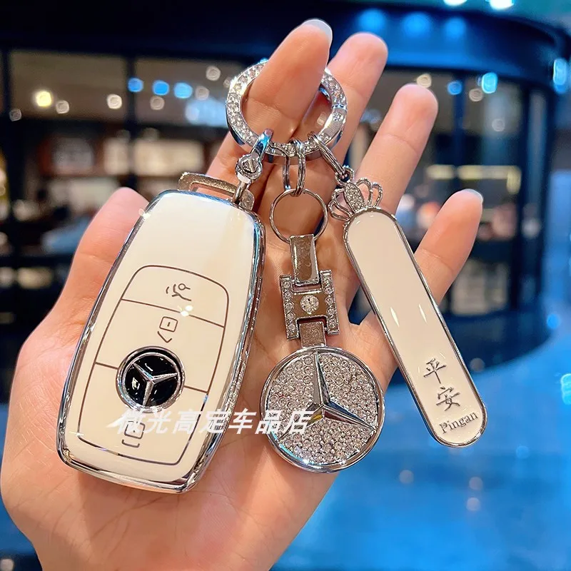 Leather Rope No. Plate Car Key Case Cover for Mercedes Benz A-B-C-M-CLA-CLS-E-G-GLB-GLC-GLE-R-SL Class AMG EQS EQC GLA W204 W211