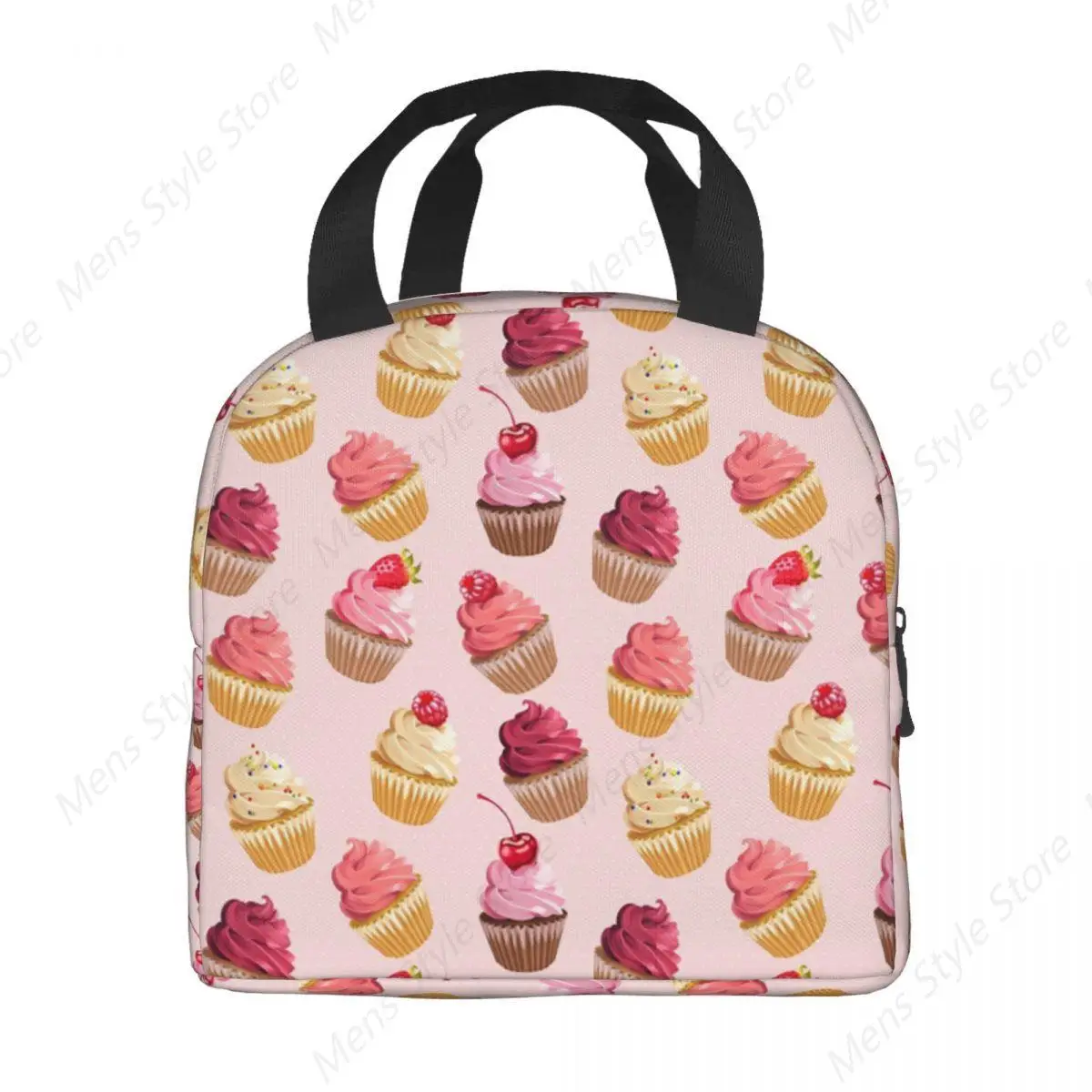 Custom Delicious Pink Retro Cupcakes Lunch Bag Men Women Cooler Warm Insulated Lunch Box for Children School