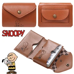 Portafoglio corto Snoopy Charlie Brown Portamonete in pelle di cartone animato Astuccio per carte di credito Pochette piccola da donna Porta foto con fermasoldi