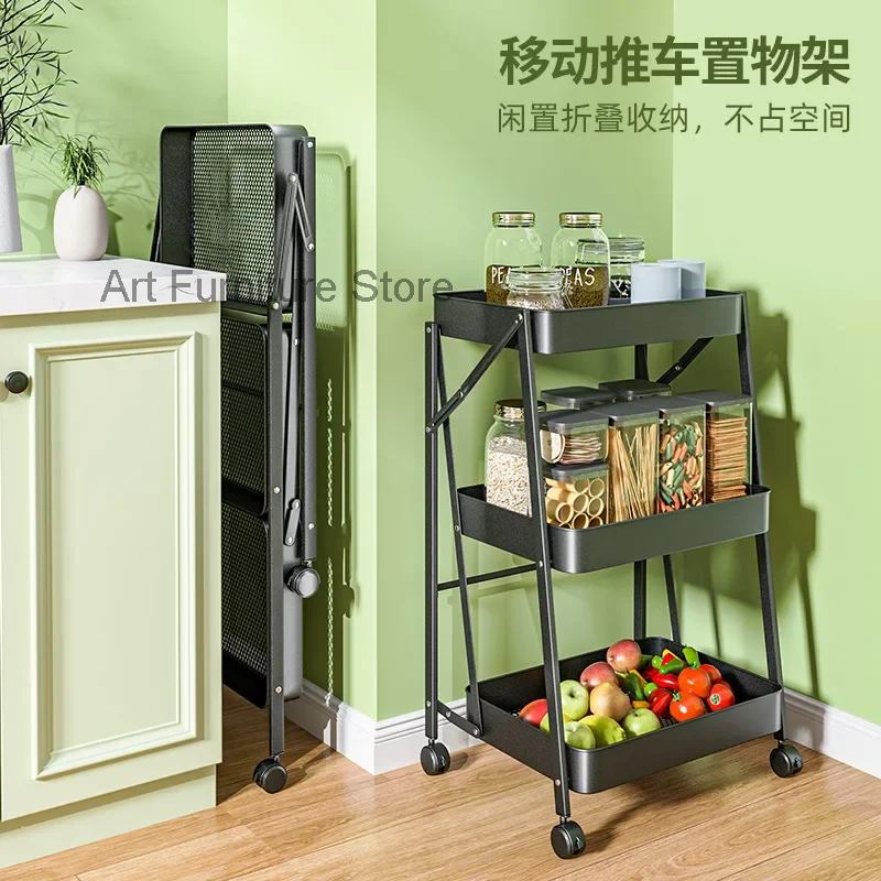 

Small trolley floor folding movable shelf kitchen bathroom snack toilet multi-layer storage rack