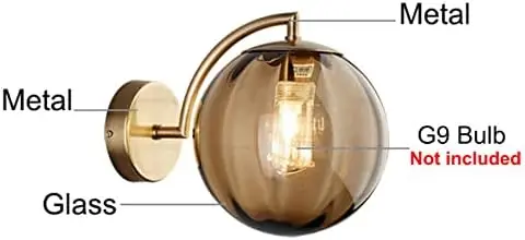 Lampa szklana 5,9 cala, lampa LED G9, nowoczesny kinkiet z mosiężnym wykończeniem w stylu retro, oprawa oświetleniowa do sypialni, łazienki i korytarza