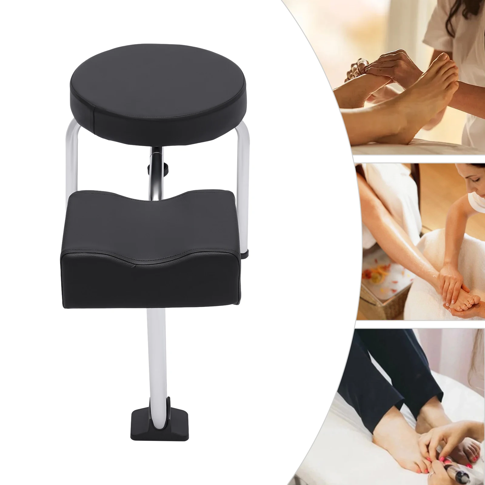 Pedicure Stool with Footrest Adjustable PVC Leather Nail Station Relaxation Treatment Pedicure Anti-slip Pad