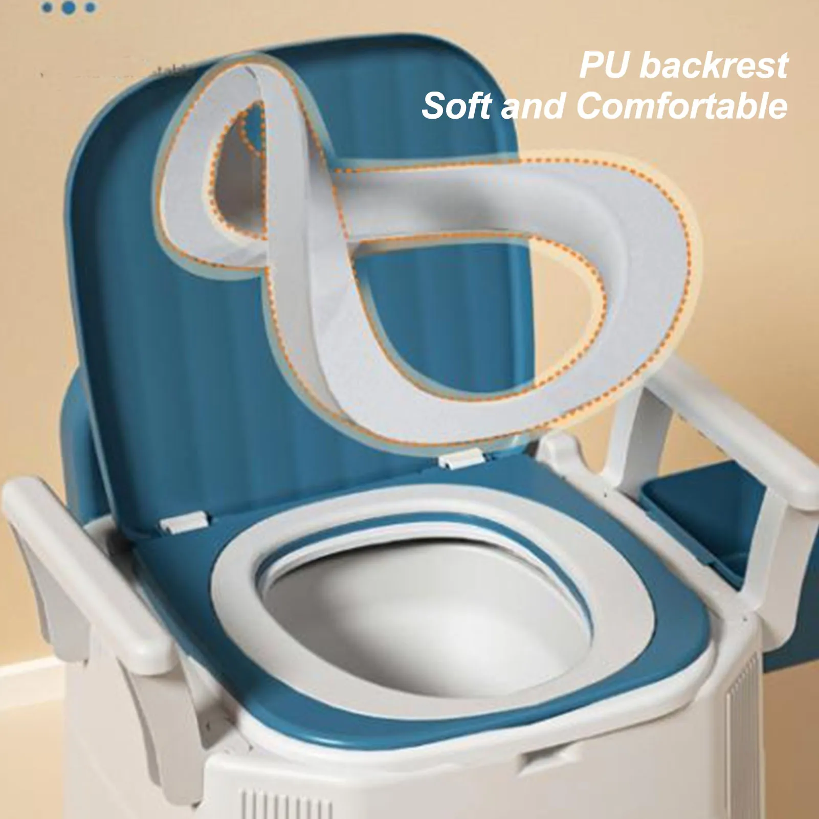 Toilet Chair Portable Toilet Detachable Armrest Adjust Height Prevent Slip PU Sest Bedside Commode Chair for Elderly Blue