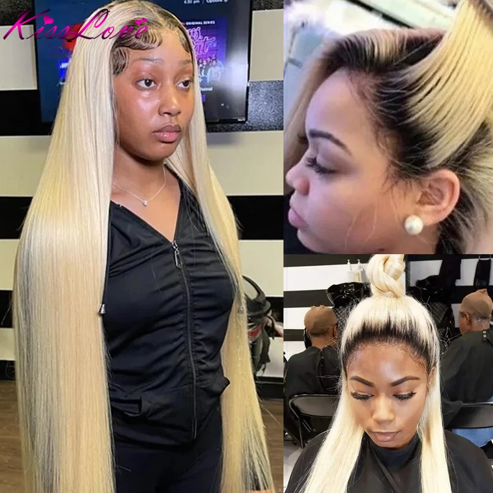 HD Transparent 1B/613 Honey Blonde 13x4/13x6 Lace Front Human Hair Wigs 613 Black Root 5x5 Lace Closure Wig Pre Plucked KissLove