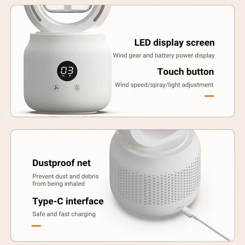 Xiaomi Water Cooled Spray Mist Electric Fan USB Rechargeable Portable Wireless Air Humidifier Bladeless Ventilator Table Fan