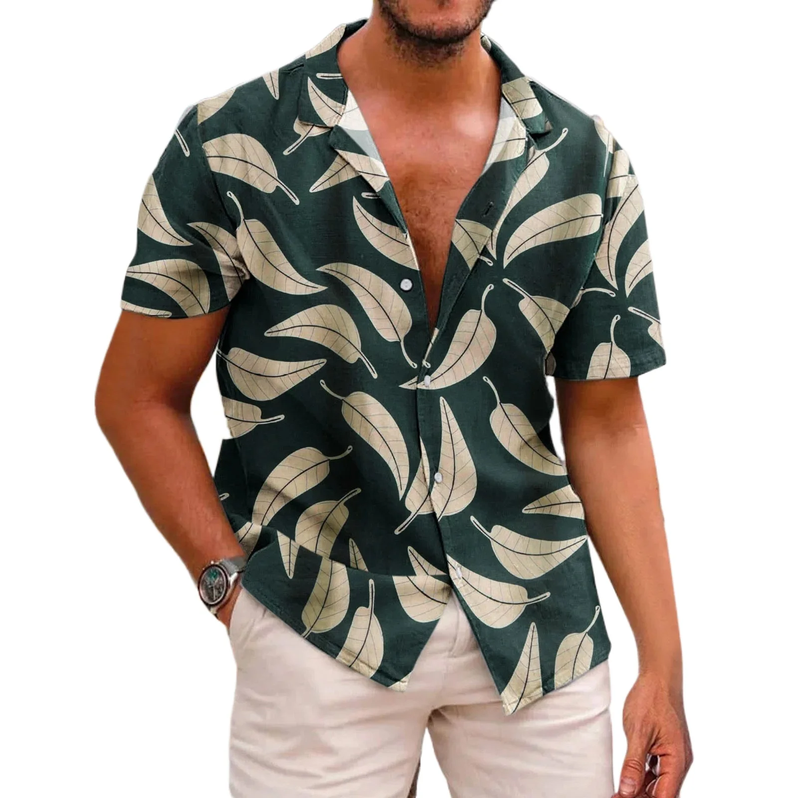 Elegant and Niche Printed Short Sleeved Summer Trend Beach Photography Men's Quick Drying Shirt