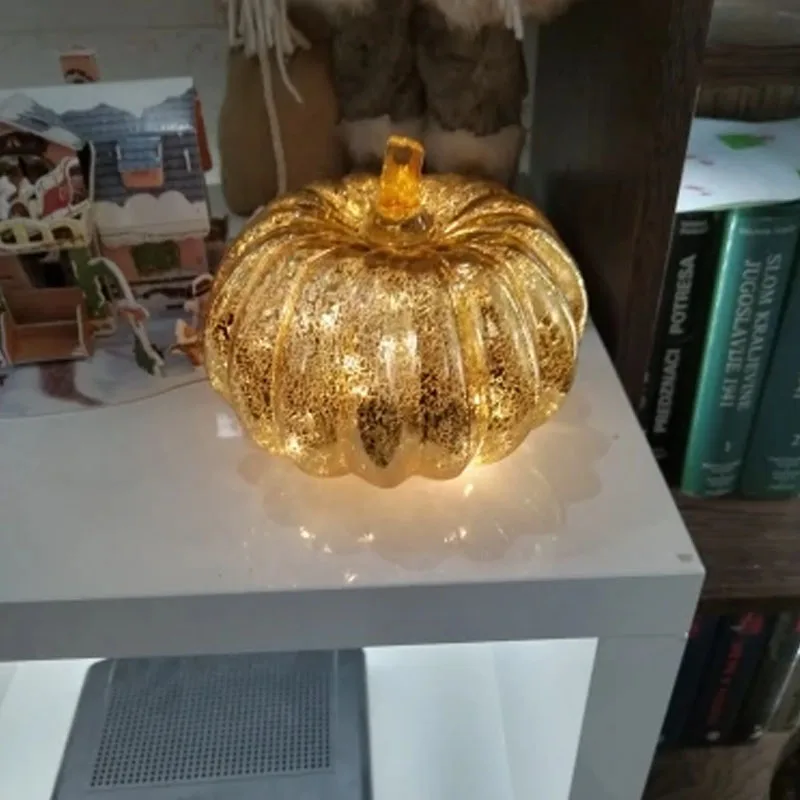 LED Glowing Pumpkin Glass Pumpkin Lantern for Home Table Ornaments Birthday Wedding Halloween Party Decoration Gift