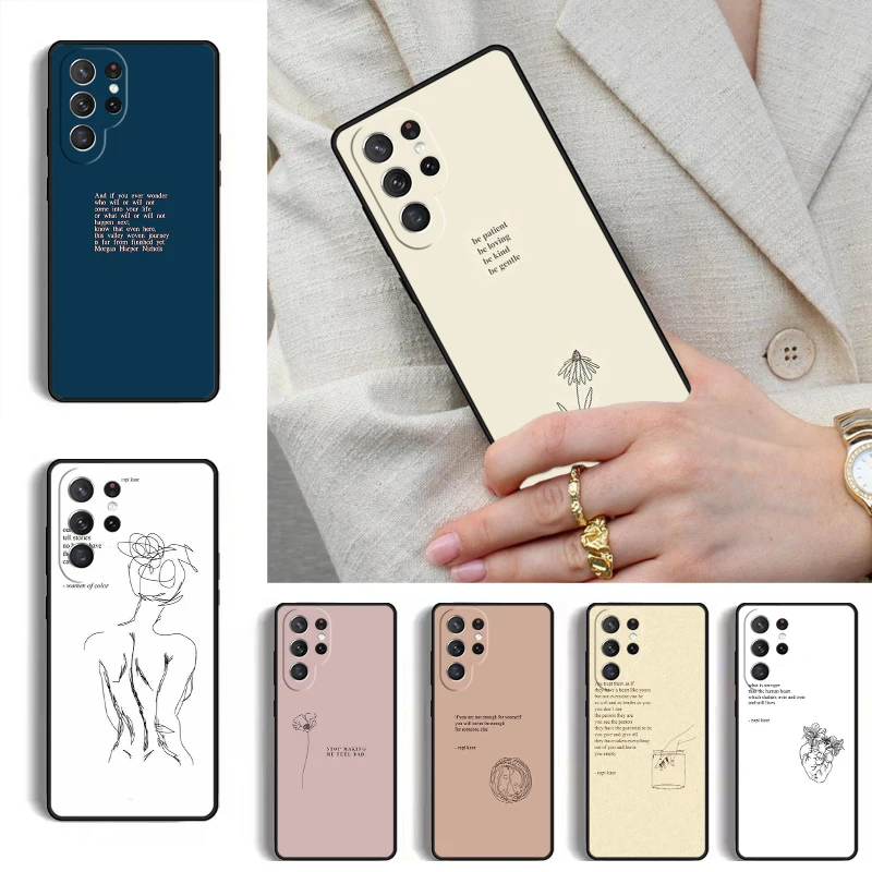 Coque de téléphone esthétique chic minimaliste avec poèmes pour Samsung Galaxy S26 S25 Ultra S24 S23 S22 S21 Plus Note 10, coque de protection
