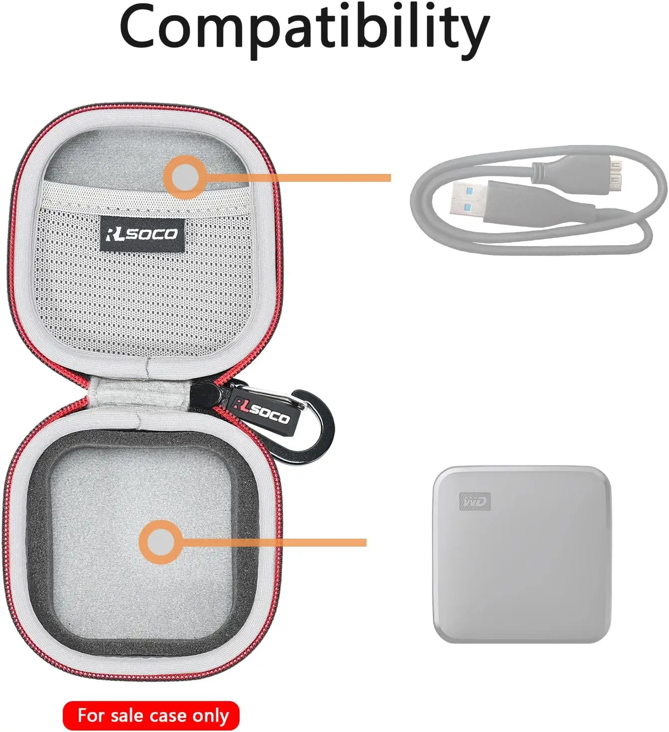 Étui de transport rigide pour WD Elements SE, SSD portable, disque SSD externe, sac de voyage de stockage de protection antichoc, 1 To, 2 To