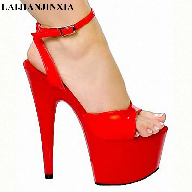 LAIJIANJINXIA New 17CM/7inches PU Upper Fashion Sexy Exotic High Heel Platform Party Women Sandals Pole Dance Shoes G-038