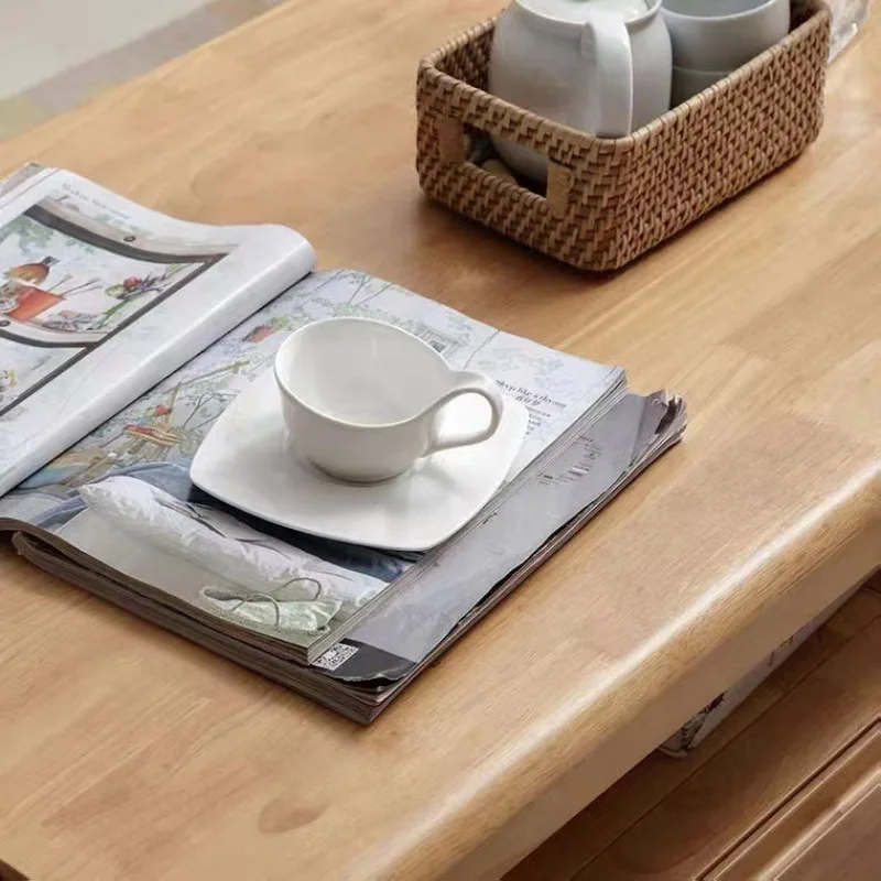 Full solid wood coffee table living room small apartment household rectangular tea table log with drawer coffee table