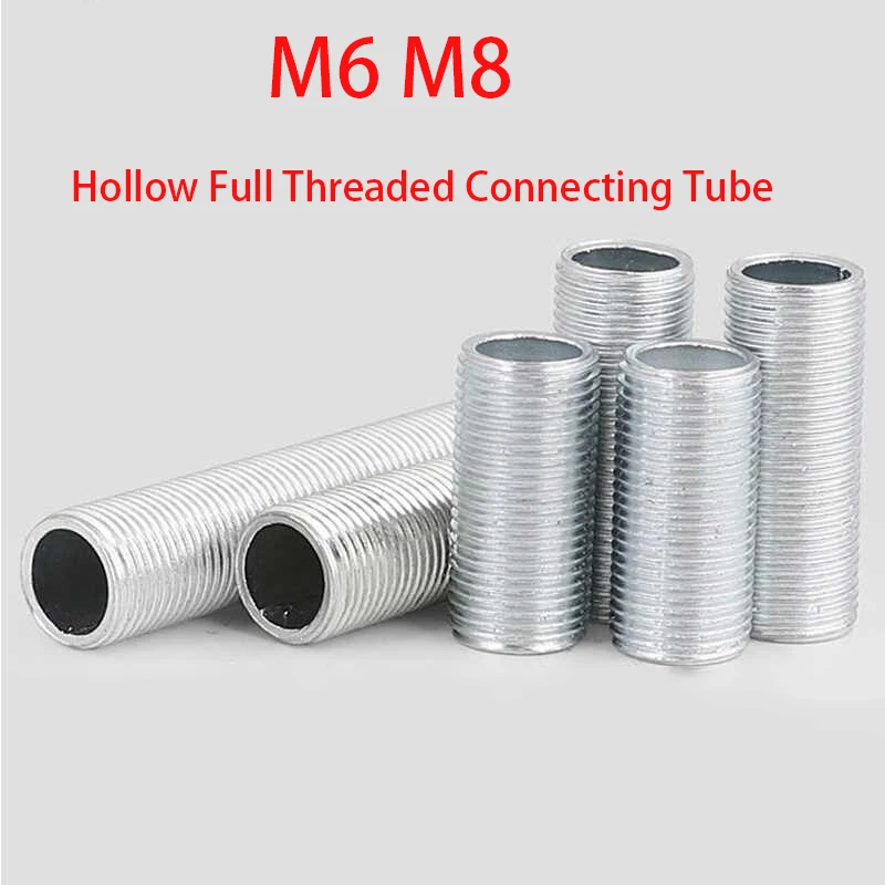 M6 M8 Hollow Full Threaded Connecting Tube Carbon Steel Fine Tooth Screw Nut Lamp Cap Chandelier Fixed Base Lighting Accessories