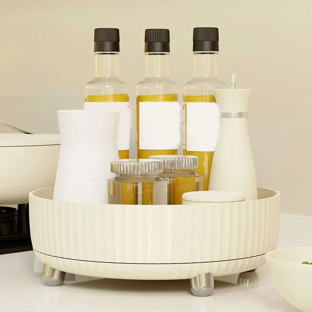 

Light Luxury Plastic 360° Rotating Cosmetics Storage Box Large Capacity Round Fruit Tray Non-Slip Makeup Organizer Bathroom