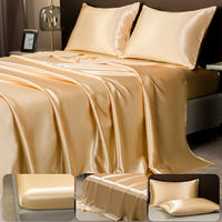 Opulent Solid Color Satin Bedding Set,Includes Flat Sheet, Fitted Sheet, Pillowcases,Luxury Linens for a Royal Sleep Experience