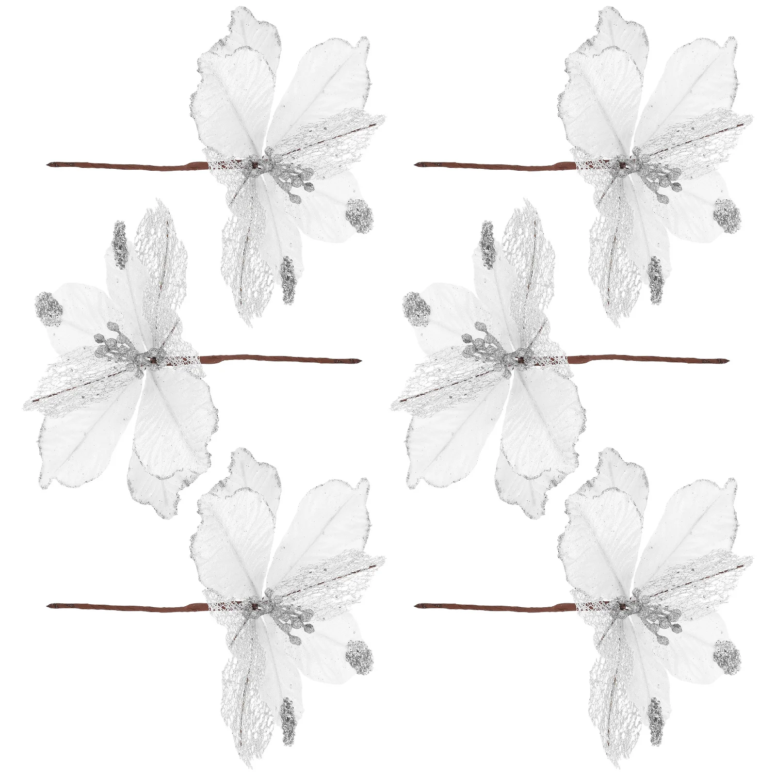 

6pcs Artificial Glitter Branches For Christmas Tree Glittery Picks Xmas Flowers Stems Diy Decorations Fake Leaves Stem Wreath