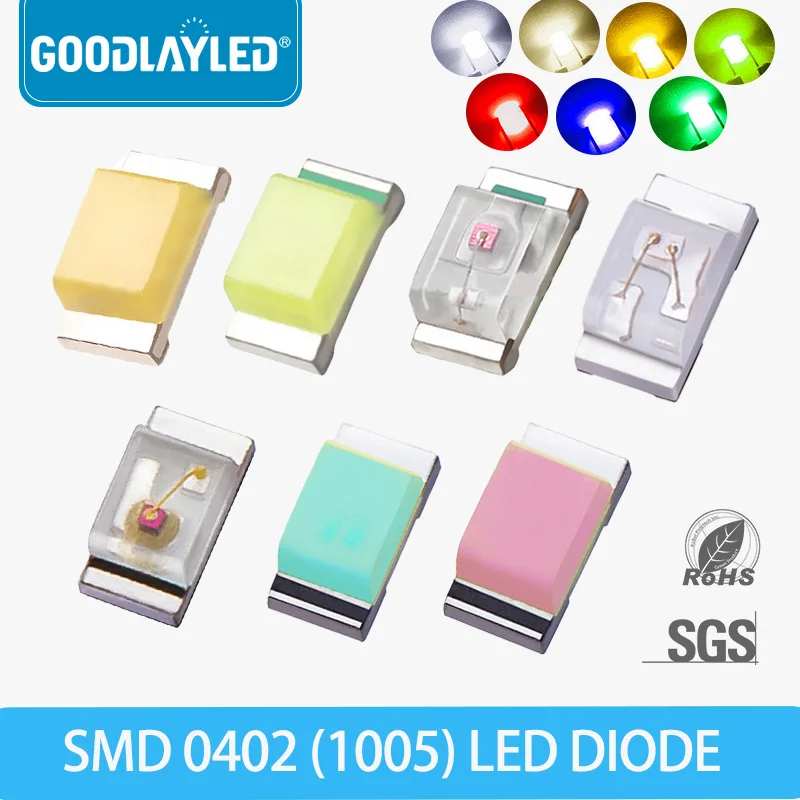 100Pcs 0402 SMD LED Emitting Diode Chip Warm White Red Green Blue Yellow Orange 2V 3V SMT Micro Small Surface Mount DIY Lamp