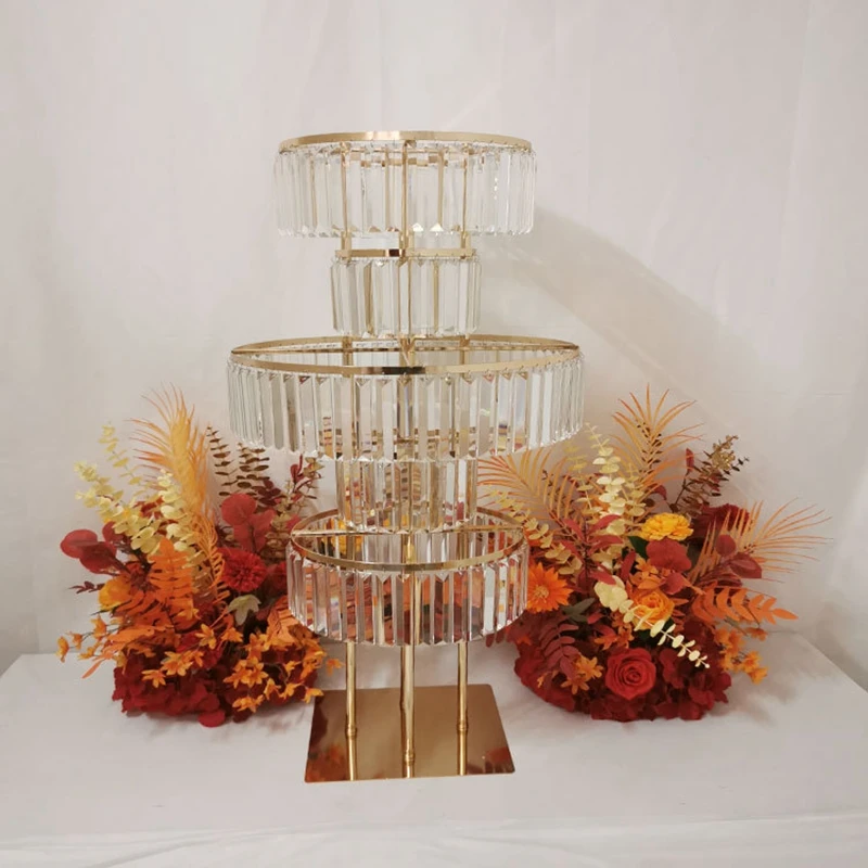 Crystal Pendant Flower Rack, Gold Arch Stand, Road Lead, Wedding Centerpiece, Stage Event, Party Decoration, 2Pcs