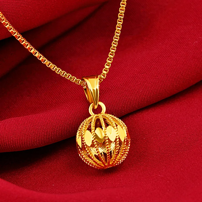 Perfect Gift Hydrangea Round Pendant Necklace For Women 24K Gold AU999 | Auspicious & decent, ideal gift for ladies