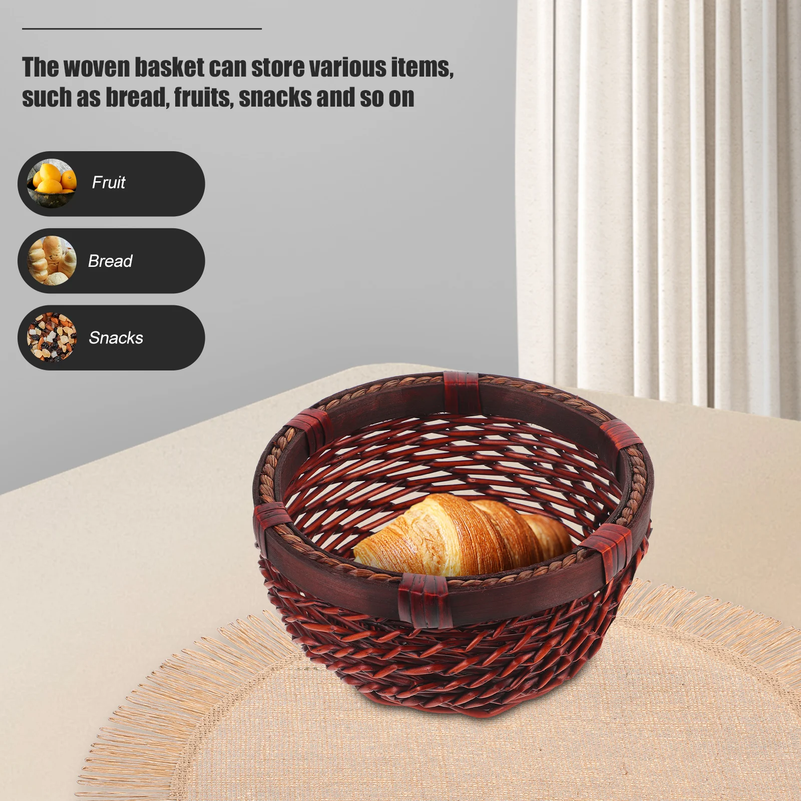 

Household Rattan Storage Basket Vintage Home Decor Kitchen Organiser Decorative
