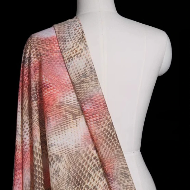 

125CM Wide Orange Brown Snake Pattern Printed Silk Cotton Fabric for DIY Sewing Summer Pants Dress Pajamas R1874