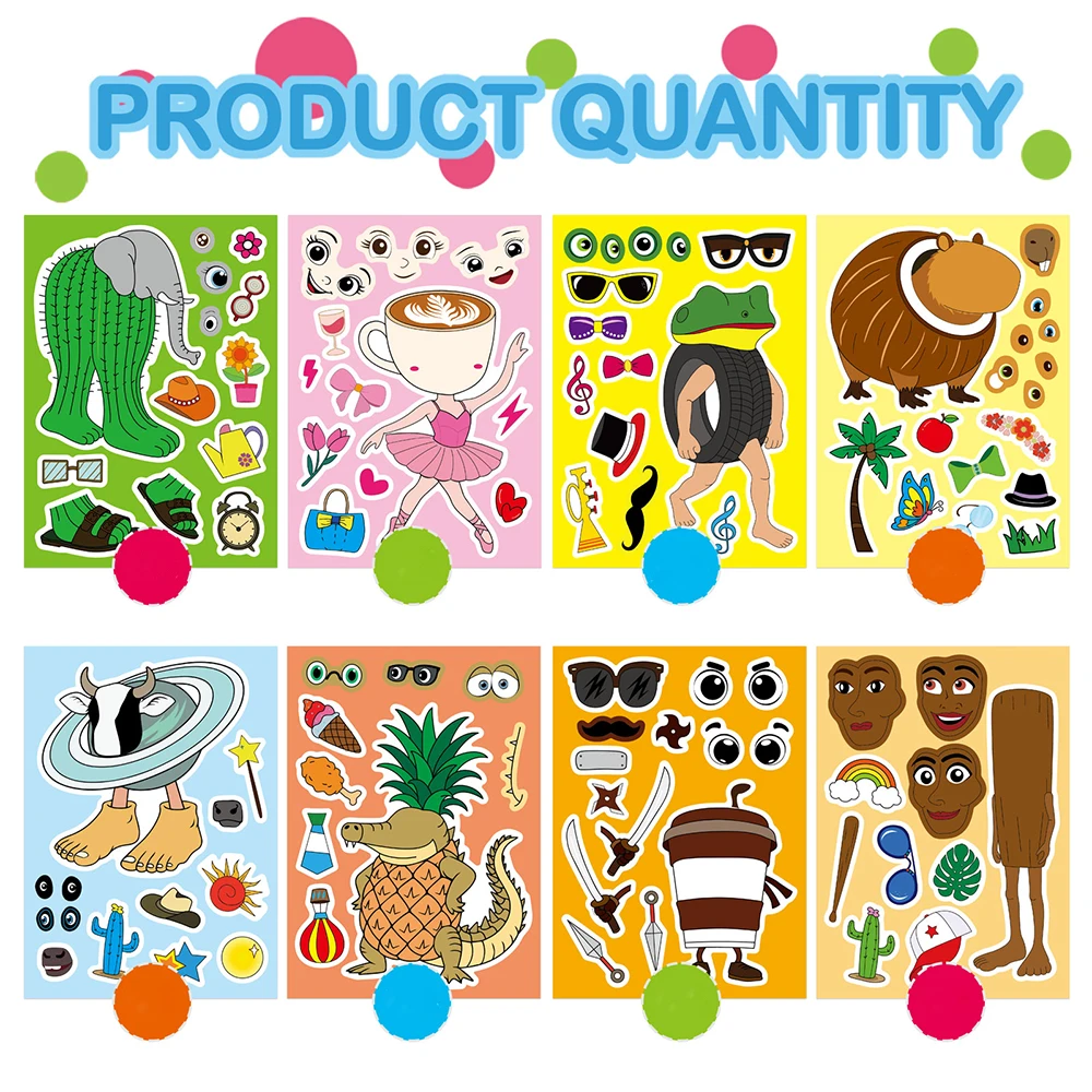8/16 Vellen Italiaanse BrainrotAnimal Make a Face Puzzel Stickers Tung Tung Sahur Decal Monteren Jigsaw Kid Party Favor speelgoed