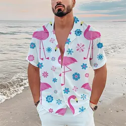 Men's Shirts Hawaiian Shirt Floral Flamingo Pattern Print Casual Short Sleeve Button Print Clothing Tropical Fashion Street