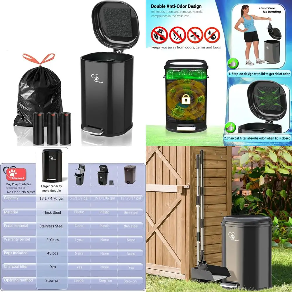 سلة مهملات أنبوب الكلاب الخارجية، سلة مهملات محمولة سعة 18 لترًا/4.76 جالونًا مع غطاء وتحكم في الرائحة الداخلية القابلة للإزالة للكلاب الداخلية والخارجية #1