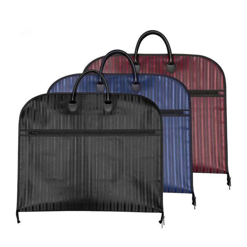 

Striped high-end suit bag handbag Oxford cloth folding waterproof suit storage bag, handheld jacket, dustproof hanging pocket