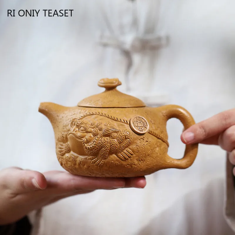 340ml Chinese Yixing Purple Clay Teapots Large Capacity Handmade Raw Ore Gold Section Mud Tea Pot Kettle Tradition Zisha Tea Set