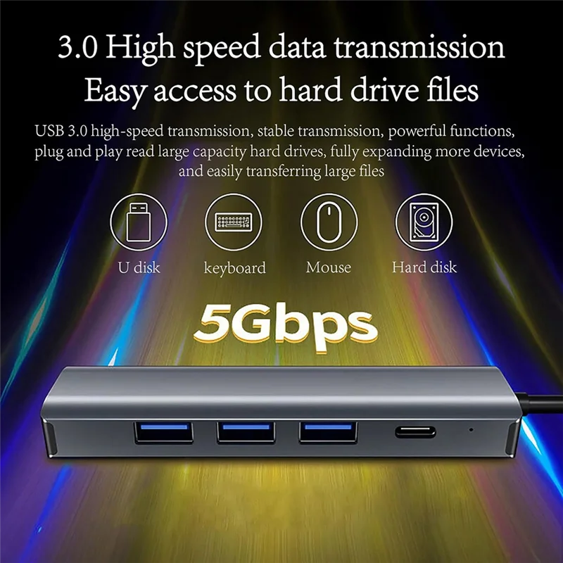 FFYY-USB 3.0 멀티포트 어댑터 USB-C 허브 유형 C 데이터 전송 Pro용 기가비트 이더넷 RJ45 도킹 스테이션